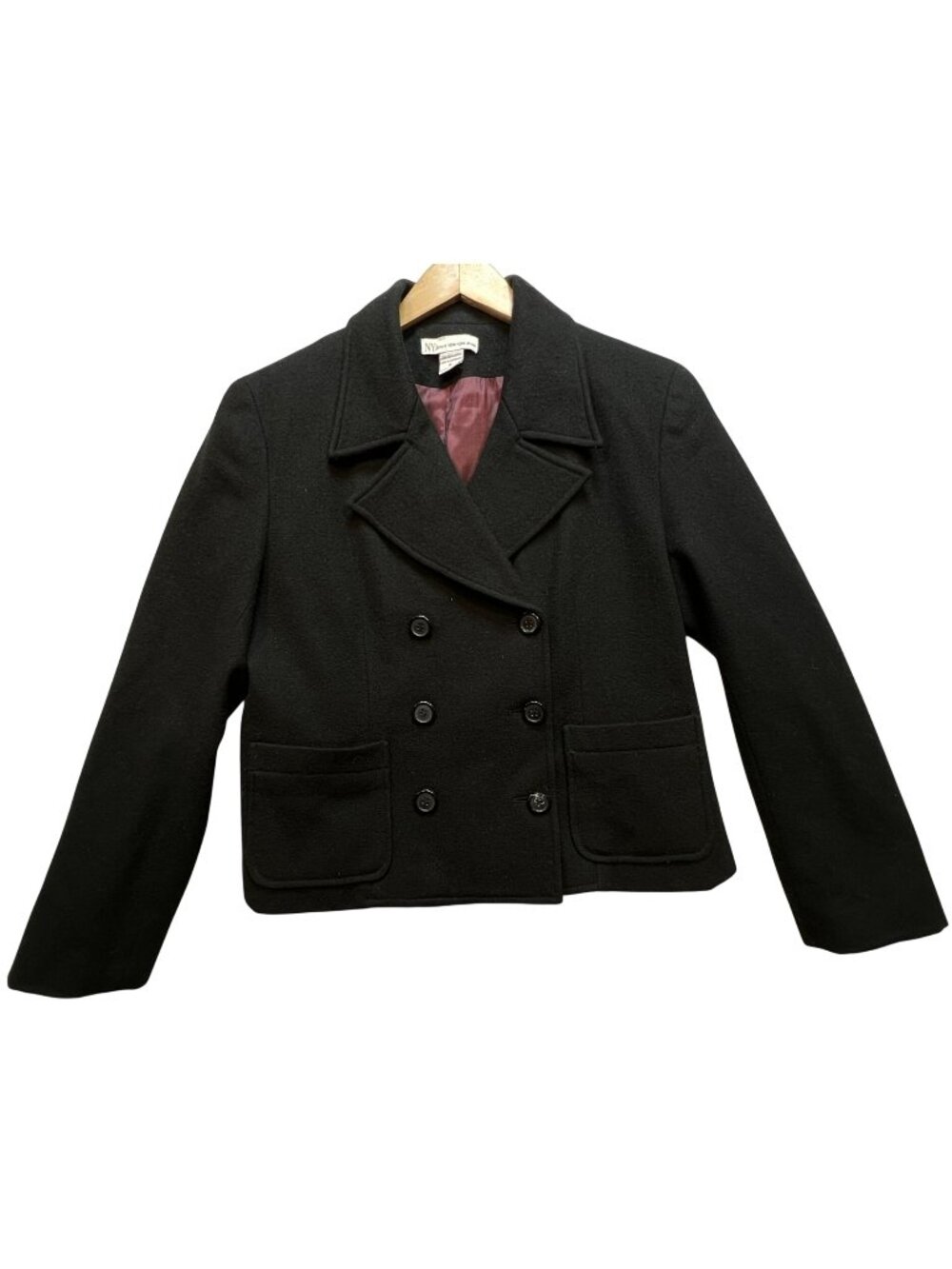 NY Jeans Women's Wool Blend Double-Breasted Blazer Peacoat Size S Black